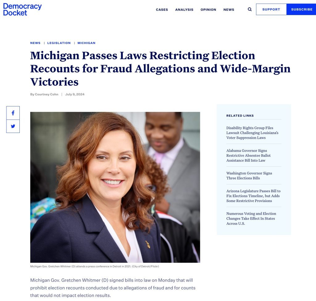 In Michigan You Cannot Object to Voter Fraud by Law